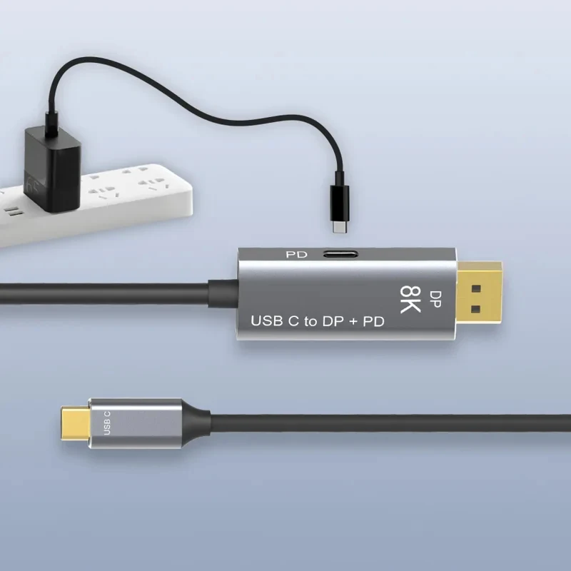 USB C to DisplayPort 1.4 Cable With PD Charging Type-C to DP1.4 8K@60Hz 4K@144Hz For Thunderbolt 4/3 Macbook Pro 2026 Dell XPS