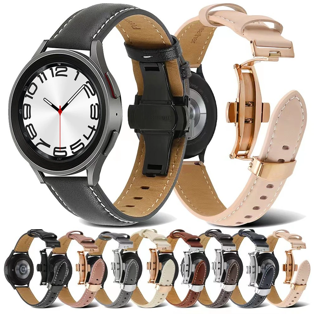 

20mm 22mm Genuine Leather Strap For Samsung Galaxy Watch 7 6 5 4 40mm 44mm Wristband Belt Samsung Watch 4 6 Classic 46mm band