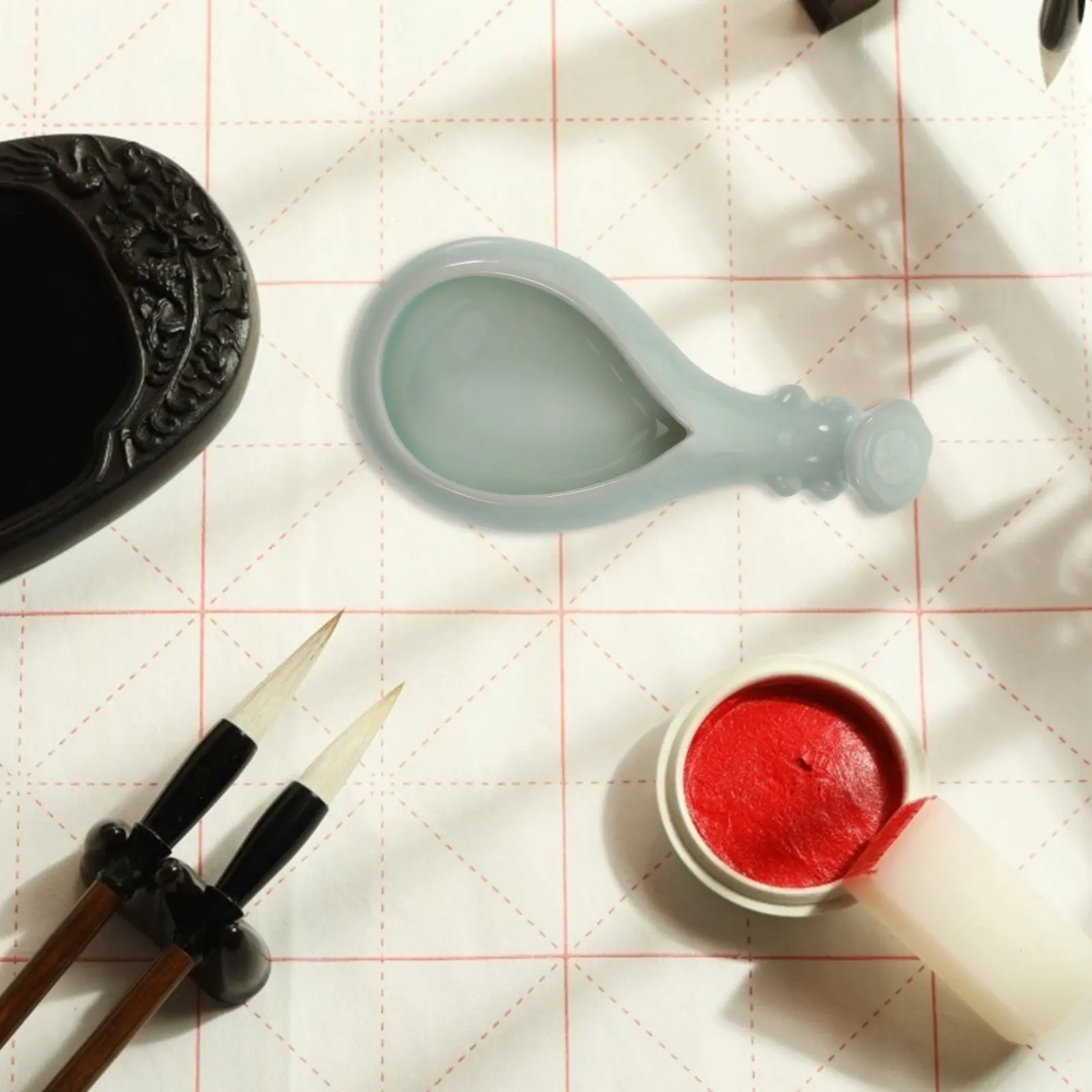 

1 шт. высококачественная керамическая чаша для чернил в форме лютни, подставка для кистей, идеальный подарок для любителей каллиграфии, учителей, художников, коллег