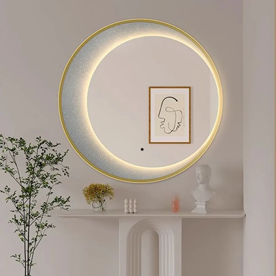 Ornament Mirror Wall Decor Round Makeup Girls Bathroom Mirror Lace Sheet Vanity Light Bedroom Desk Pocket Gold Lustro Room Decor