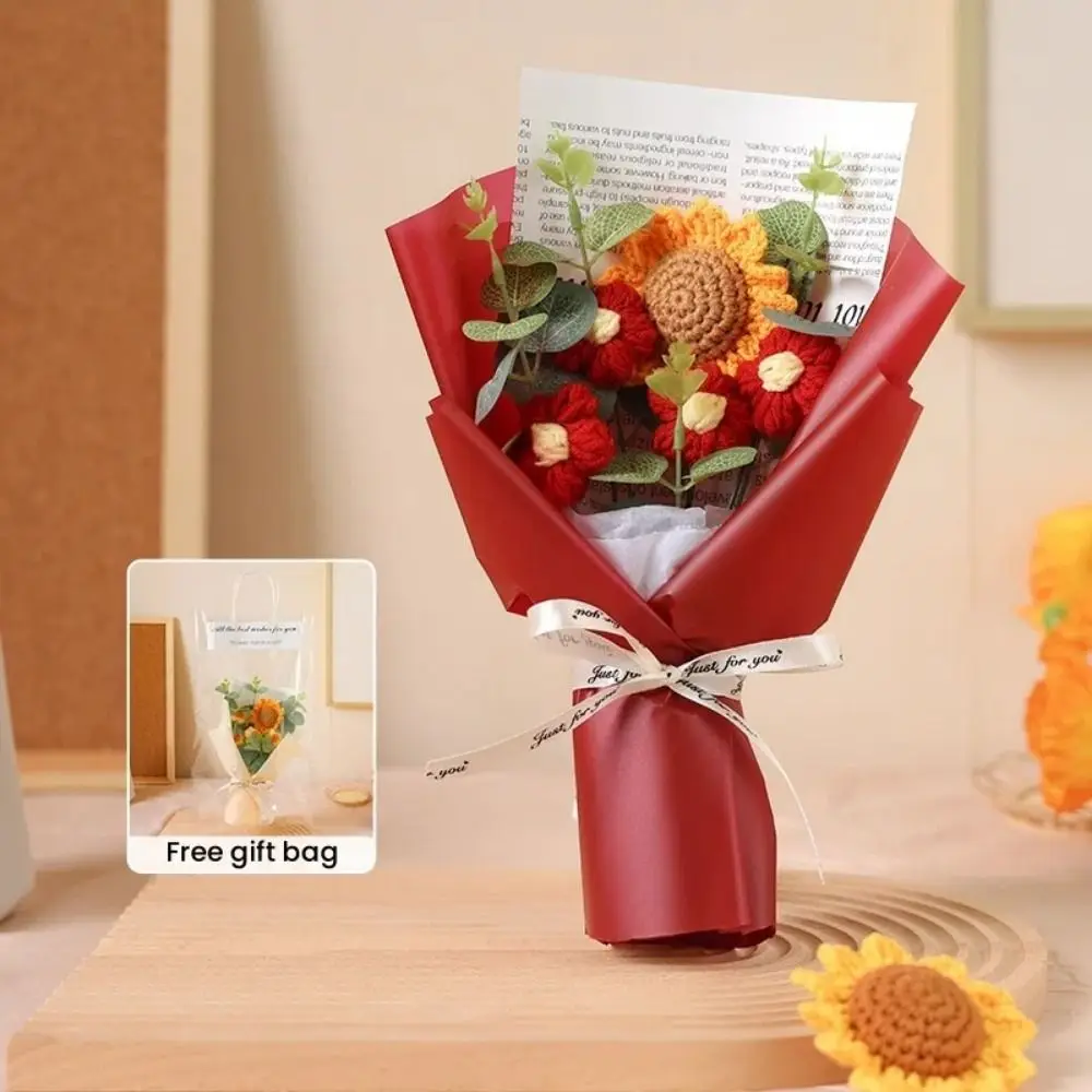 Bouquet Decoration Sunflower DIY Bouquet Knitted Knit Lovely Sunflower Plush Bouquet Cartoon Elegant
