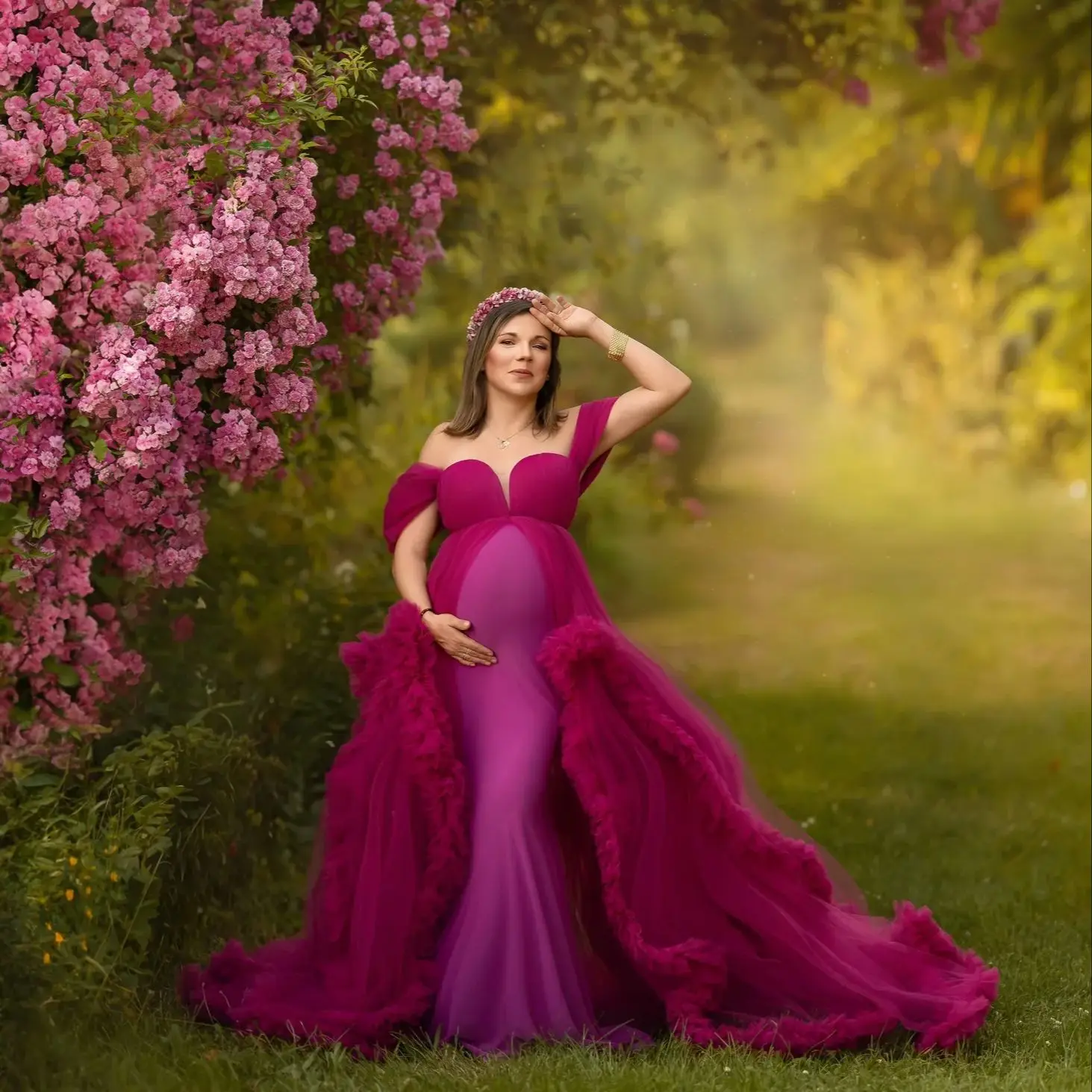 

Платье для беременных Linda фуксии для беременных, трапециевидное платье с оборками в форме сердца, Vestido de Gala, индивидуальные платья для фотосессии BabyShower