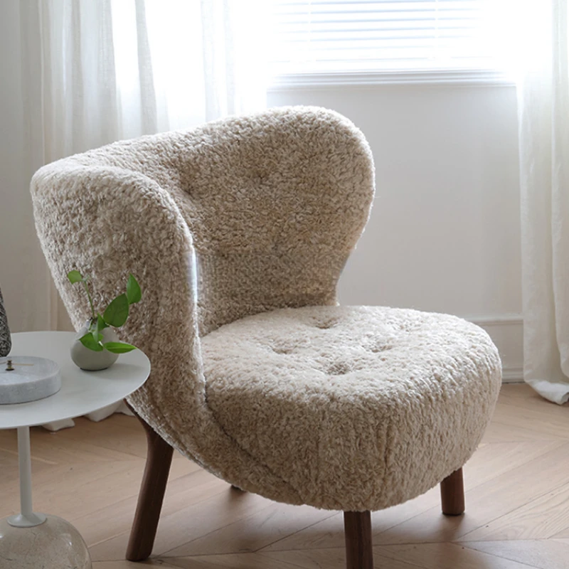 

Simple solid wood lamb fur chair, single living room, walnut sofa chair