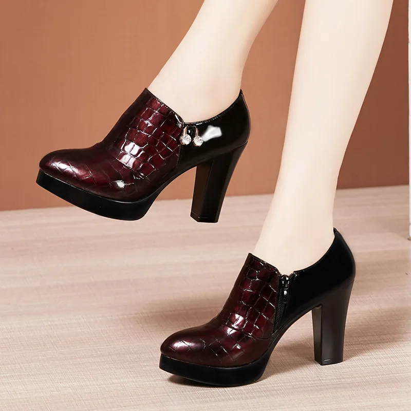 2023 New Deep Mouth Women Platform Pumps Patent Leather Women Shoes High Heels Shoes Ladies Office Shoes Boots Plus Size 32-43