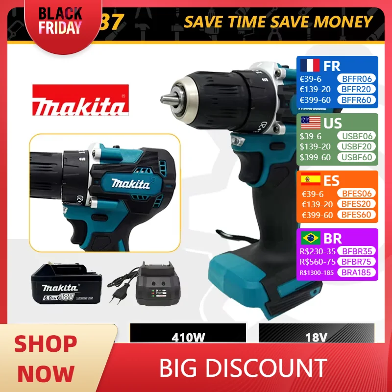 

Makita DDF487 Screwdriver Cordless Percussion Drill 18V Electric Variable Speed Brushless Motor Impact Power Tools Power Drill