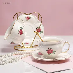 Bone China Coffee Cup Set British Porcelain Tea Vintage Ceramic Mug Espresso Afternoon Teacup 2-4 Persons Luxury Tableware Gift