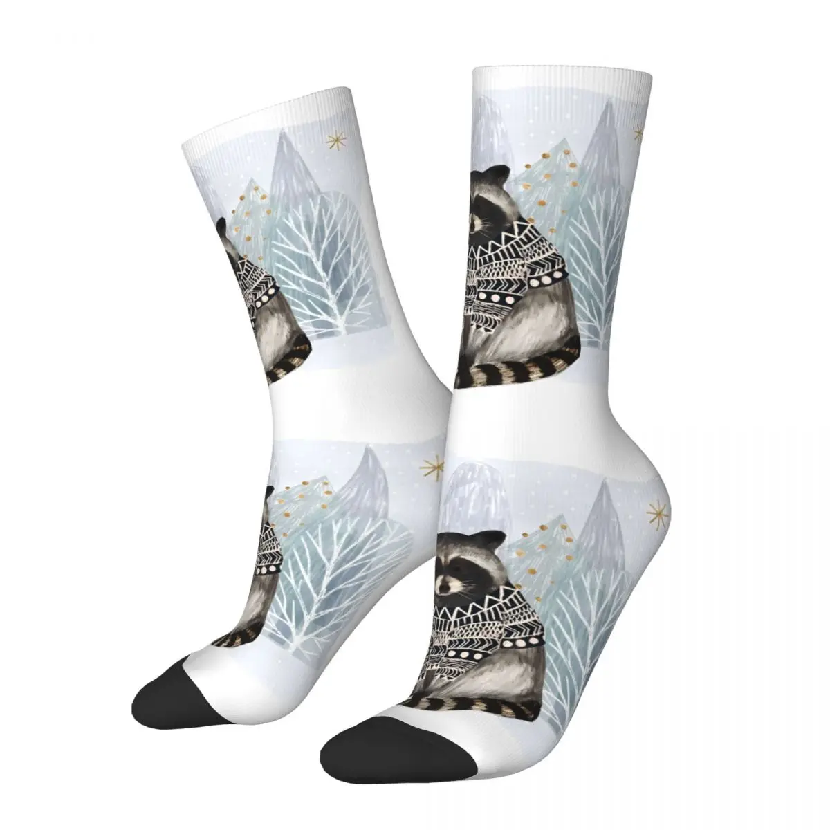 Funny Crazy Sock for Men Raccoon Cozy Woodland Animal Hip Hop British Folk Pattern Printed Crew Sock