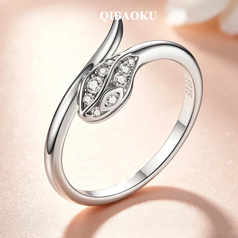 QIBAOKU All Moissanite Serpentine Rings for Women Index Finger Matching Band S925 Sterling Silver Plated 18K Gold Jewelry 2026