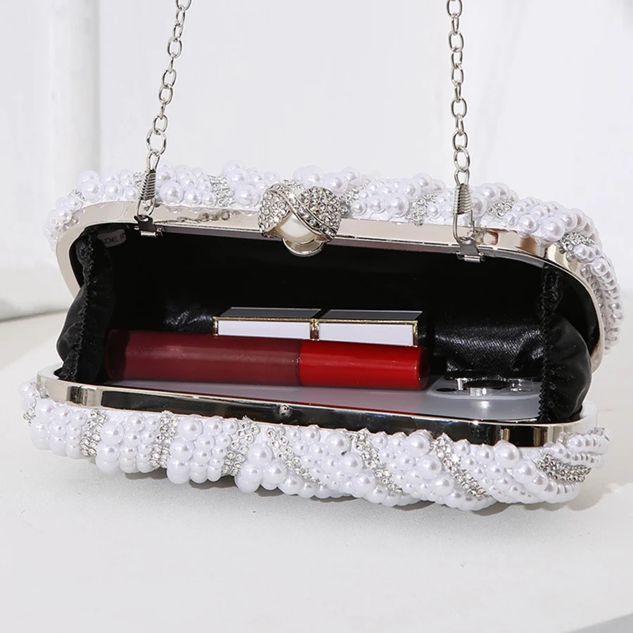 Full Pearl/Diamonds Evening Bags New Women Banquet Handbags Acrylic Rhinestones Clutch Purse Party Prom Wedding Box Handbags Sac
