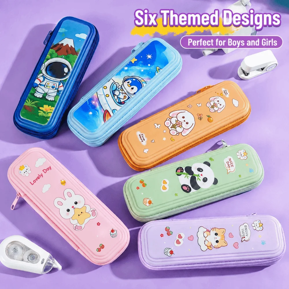 Kawaii Hartplastik-Federmäppchen Mehrschichtig mit Cartoon-Druck Großes Fassungsvermögen Leichtgewichtige Stiftebox Geschenk