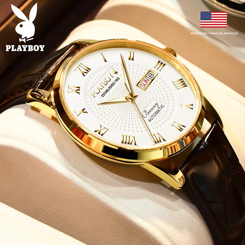 PLAYBOY Top Brand Men Watch High Quality Luxury Original Automatic Mechanical Watches for Men Fashion Business Wrist Watch Men