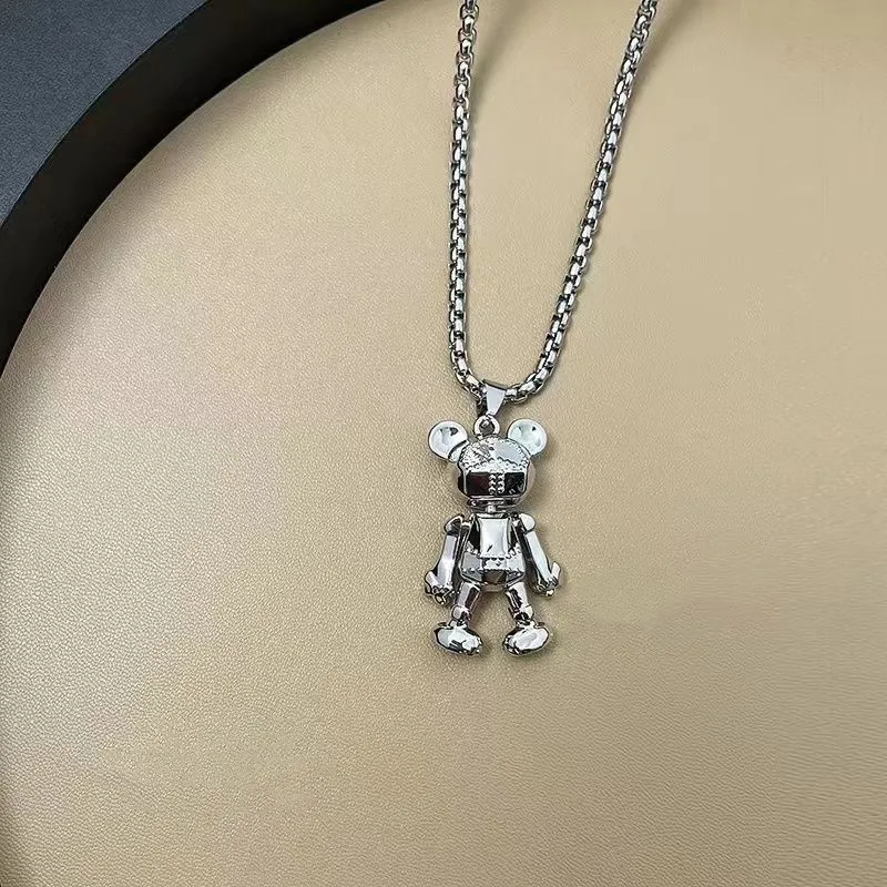 Gothic Limbs Movable Bear Pendant Necklace Hipster Male Hip Hop Punk Couple Long All-In-One Sweater Chain Jewelry Accessory Gift