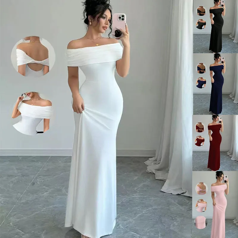 The 2026 New Model of a Seductive, Form-Fitting Mermaid-Style Gown Features a Shoulder-Revealing Design, a Back Cutout, Pleated