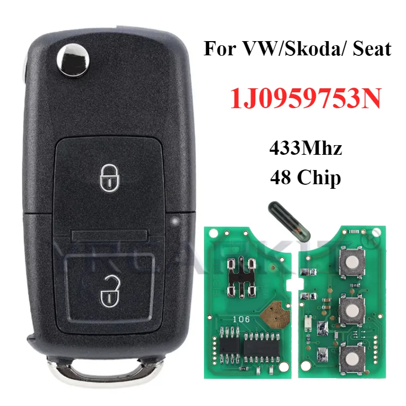 

Дистанционный Автомобильный ключ для VOLKSWAGEN VW Beetle Bora Golf SEAT Toledo SKODA Octavia автомобильный флип-брелок 1J0959753N 433 МГц ID48 Blade HU66