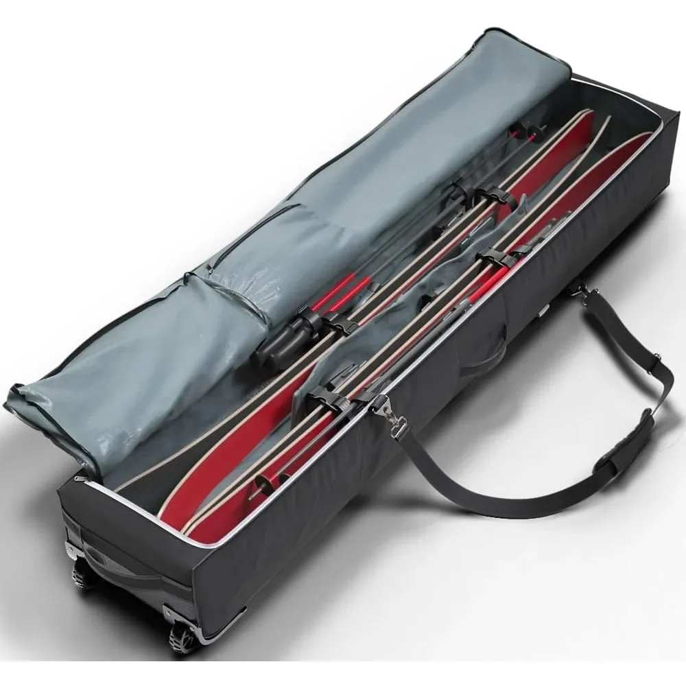 Rolling Double Ski Bag - Padded Ski Bag With Wheels for Air Travel, HEAVY DUTY WHEELS FOR EASY ROLLING, RUGGED AND BUILT TO LAST