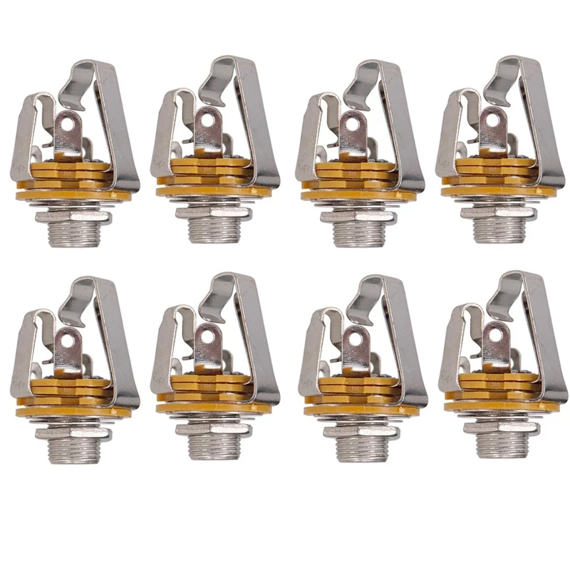 8Pcs 1/4 Inch 6.35Mm Stereo Input Jack Plug Socket For Electric Guitar Bass, Guitar Pickup Output Jack, Guitar Parts