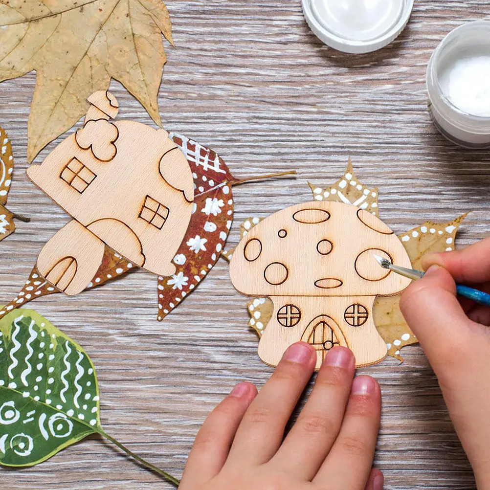 

10Pcs Wooden Mushroom Slices DIY Unfinished Wood Craft Shapes for Painting Carving Decorating Family Activity Holiday Birthday