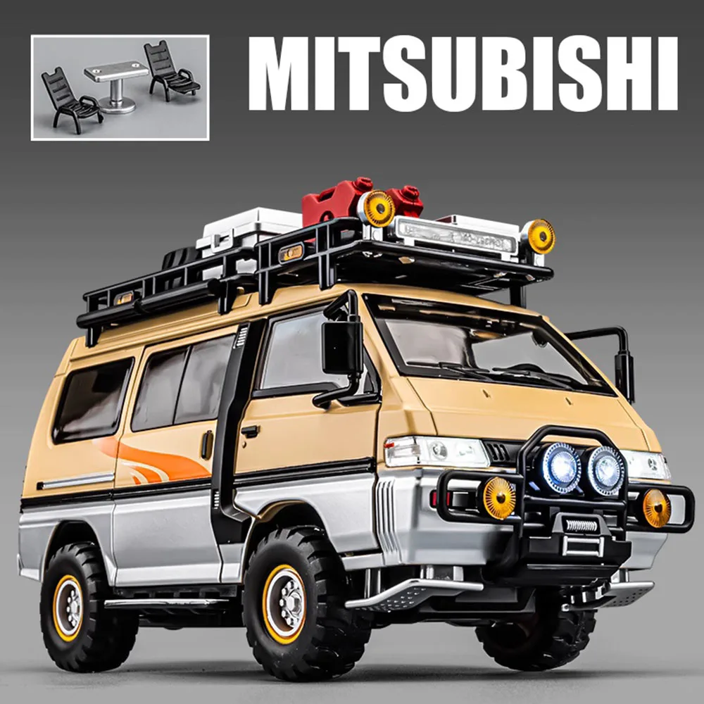 1:24 Mitsubishi Delica H2 Model Speelgoed Auto Diecast Legering Terreinwagen Deuren Geopend Geluid Licht Trek Voertuig Kerstcadeau