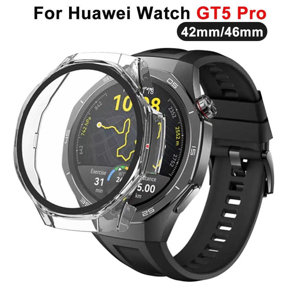 PC Case +Glass For Huawei Watch GT 5 Pro 42MM 46MM GT5 Pro Anti-scratch Hard Screen Protector Tempered Glass Protective Cover