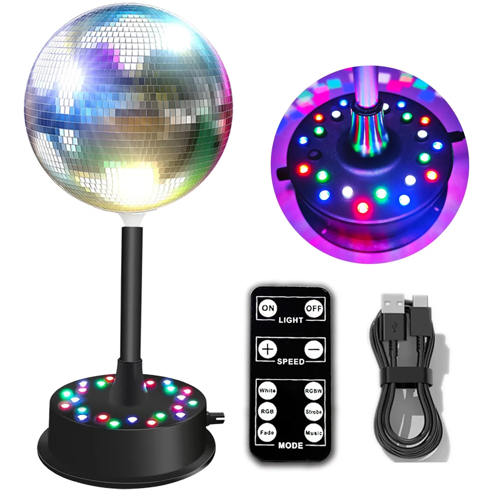 Mirror Reflective Disco Rotating Light Ball Glass Magic Adjustable Speed Atmosphere Stage Light 4.5V Low Battery Alert