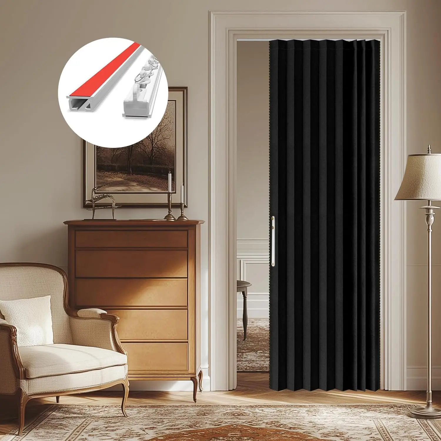

Blackout Sliding Door Curtains with Magnetic Closure for Bedroom and Living Room, Easy Installation (1 Panel, 43W x 79L, Black)
