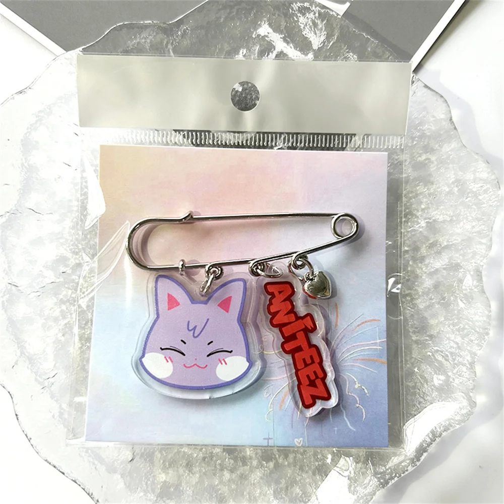 Kpop ATEEZ Brooch ANITEEZ Cartoon Cute Animal Pins 3pcs/Set Acrylic Printing Hat Clothes Bag Accessories Yunho Jongho Fans Gift
