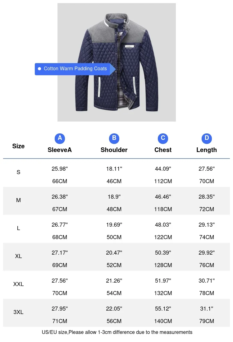 Autumn Winter Men's Padding Jackets Casual Cotton Thick Warm Diamond Coats for Man Patchwork Windbreaker Bomber Jackets Clothing