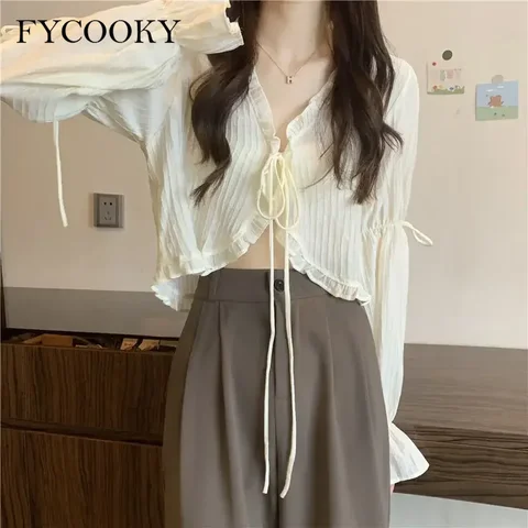 Женский короткий кардиган FYCOOKY из полиэстера
