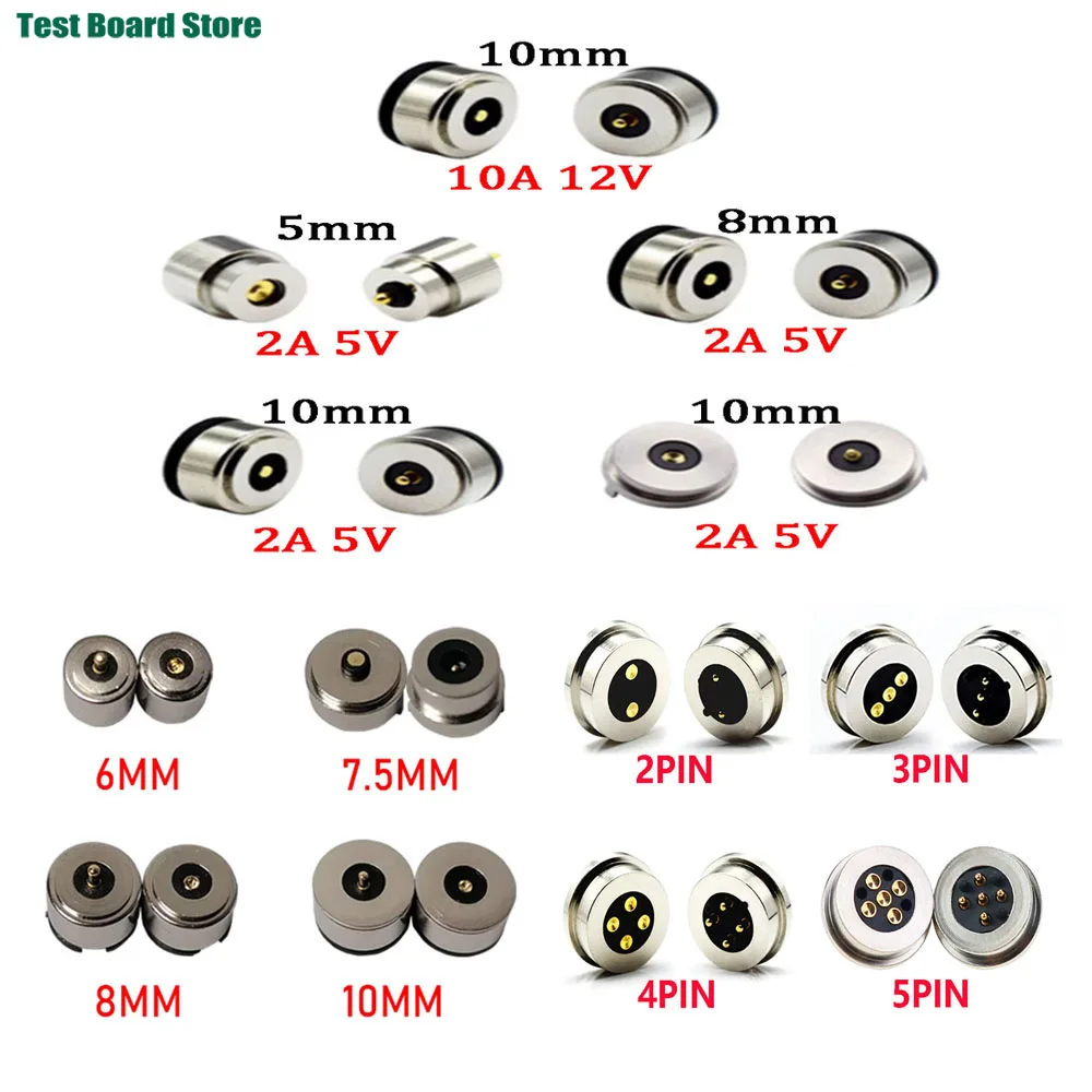 

1Pair Circualr Shape Magnetic Pogo Pin Connector 2 3 4 5 6Pin Male Female Probe 5V 12V 2A 10A DC Power Charging Socket Connector