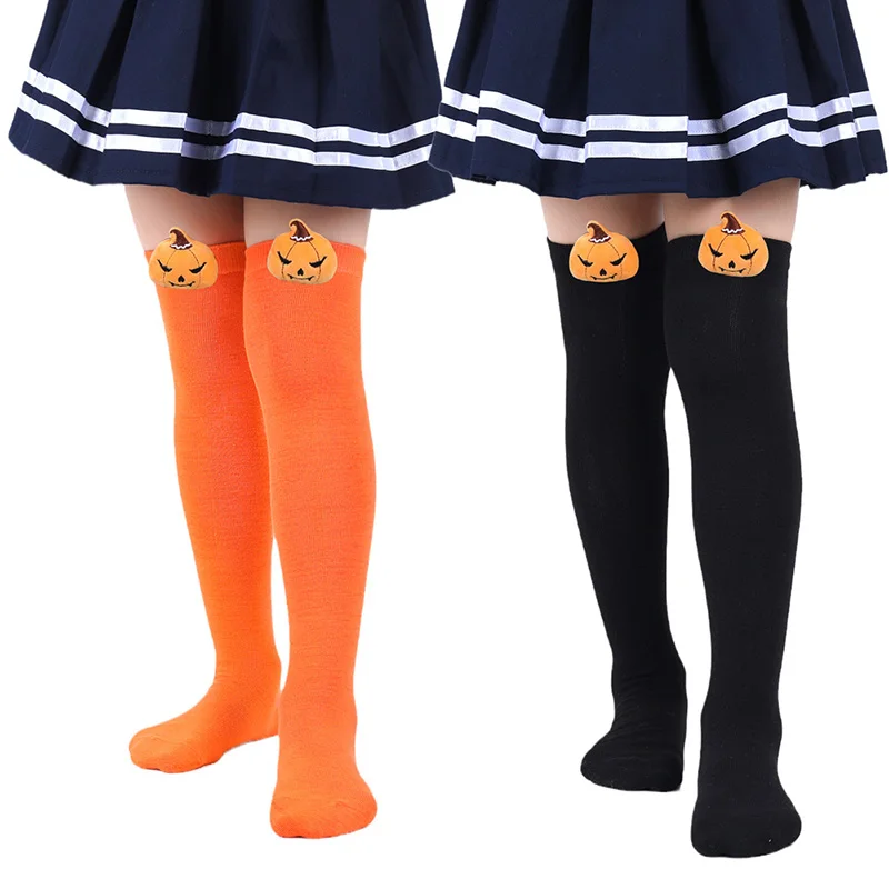 Kids Socks Striped Plush Cartoon Pumpkin Decor Knee-High Socks Girls Halloween Long Socks Chiildren Halloween Cosplay Costume