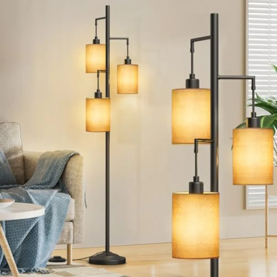 

3 Lights Boho Floor Lamps with ON/Off Feet Switch Tree Standing Lamp with Hanging Lampshades Farmhouse Floor Lamp Tall Pole Lam