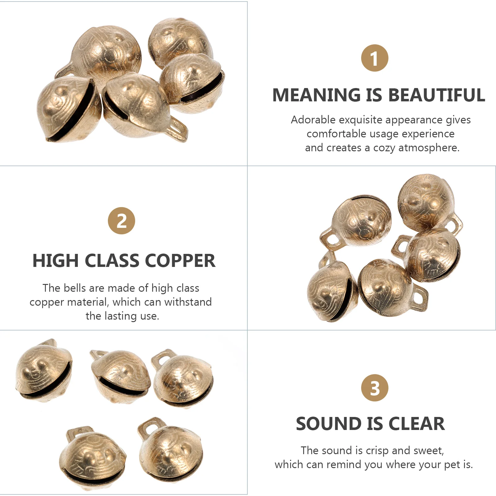 

5Pcs Brass Bell Decorative Pendant High Quality Copper Material Crisp Sound for Pet Collar Keychain DIY Craft Hanging Ornament