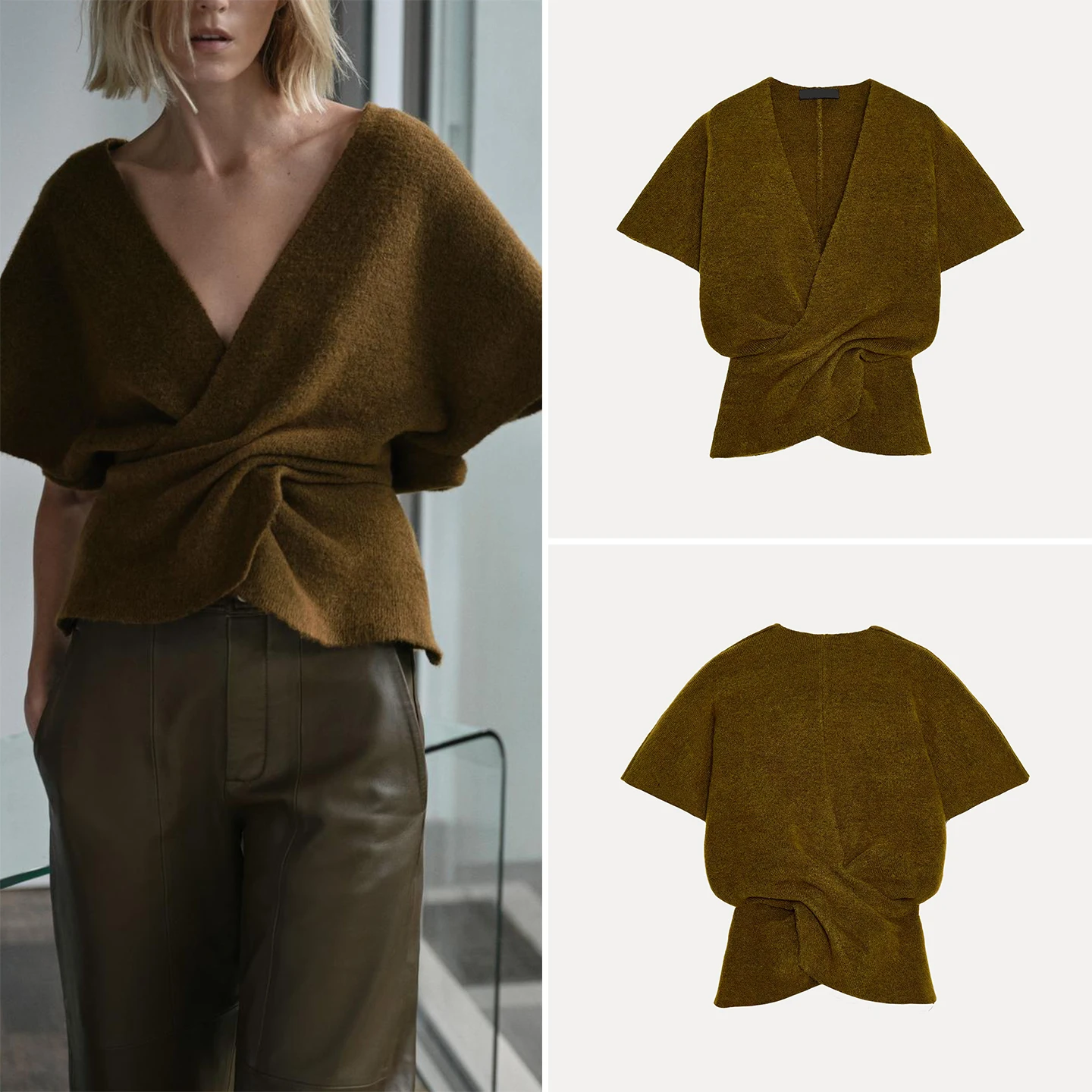 

Ele Folded ort Sve Knitted Sweater for Women Autumn 2025 Faionable Versatile Casual Loose Fit V-Ne Regular Thi...