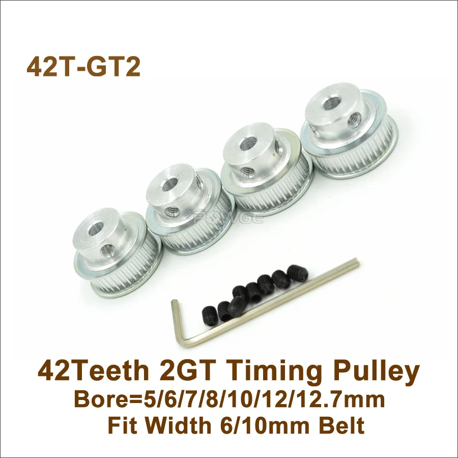 POWGE 42 Teeth 2GT Timing Pulley Bore 5/6/7/8/10/12/12.7mm Fit W=6/10mm 2GT Timing Belt 3D Printer Parts 42T 42Teeth GT2 Pulley