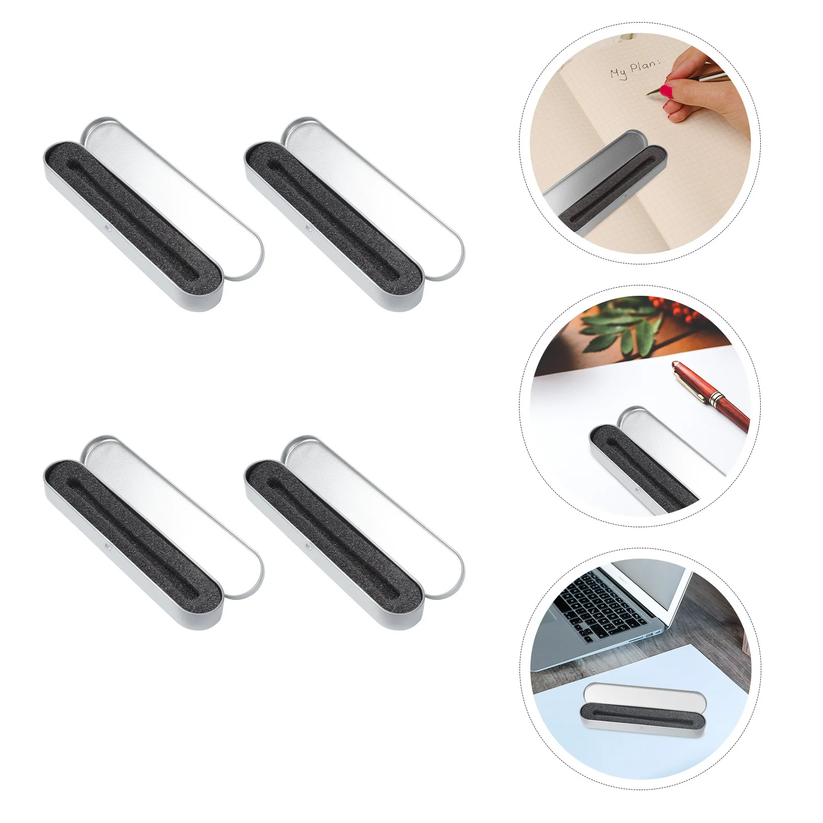 

4 pcs Square Metal Pen Box Silver Waterproof Sturdy Lightweight Tinplate Storage Case For Pen Organizer Holder Gift Box