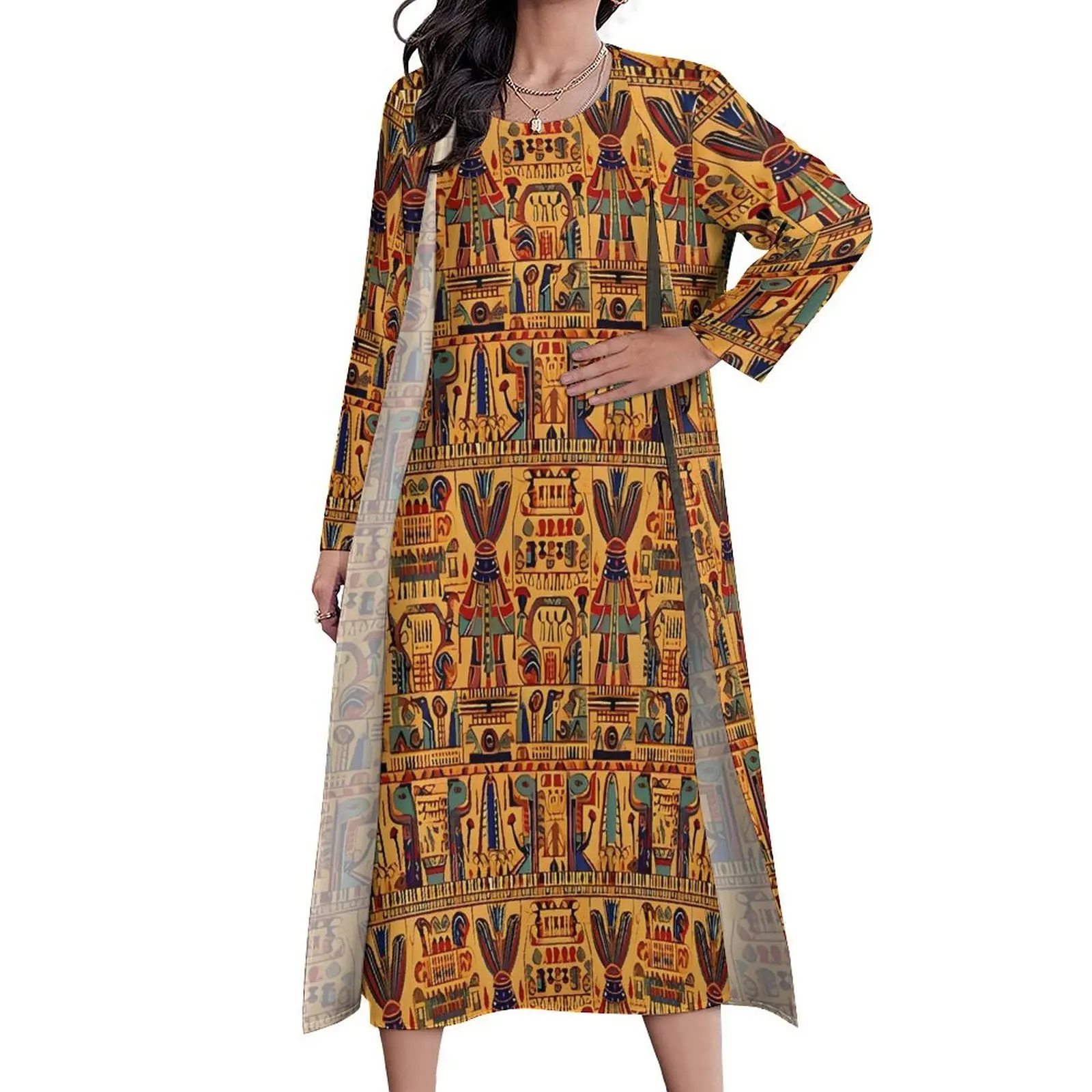 Ancient Egyptian Art Dress Summer Retro Pattern Aesthetic Boho Beach Long Dresses Female Printed Party Maxi Dress Large Size