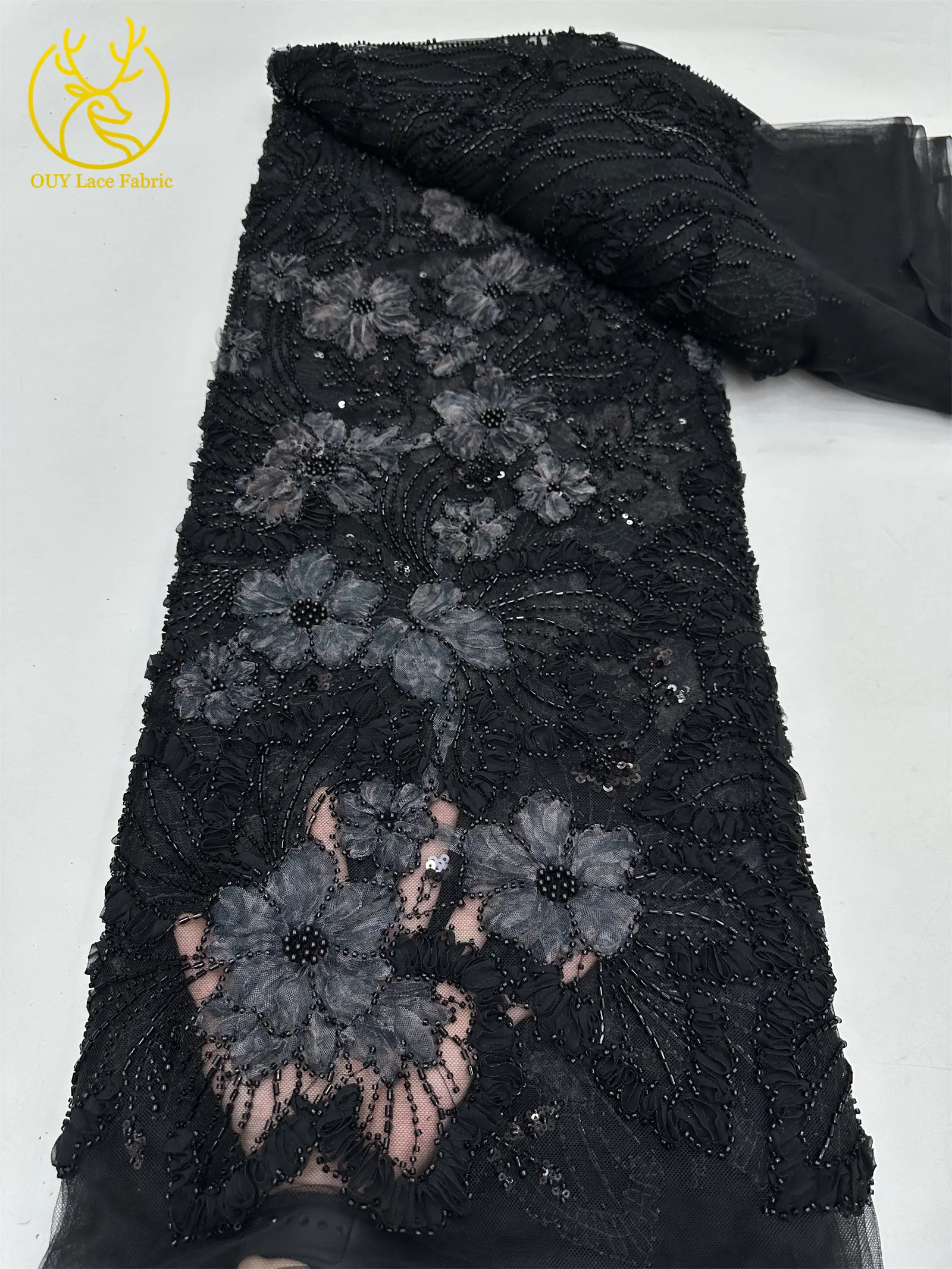 Neuester nigerianischer Perlen-3D-Spitzenstoff, 2026 hochwertiger afrikanischer Pailletten-Spitzenstoff, geeignet für Hochzeitskleid-Nähmaterial