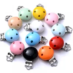 5 teile/los 10 Farben 30mm Baby DIY Nippel kette wesentliche Accessoires runde Holz Schnuller Clip für Baby sicher Zahnen Schmuck