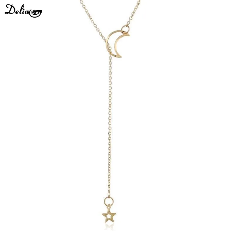 New Fashion Jewelry Star Moon Choker Necklace Gift for Women Girl Gold Color Chain Hollow Star Pendant Necklace Drop Shipping