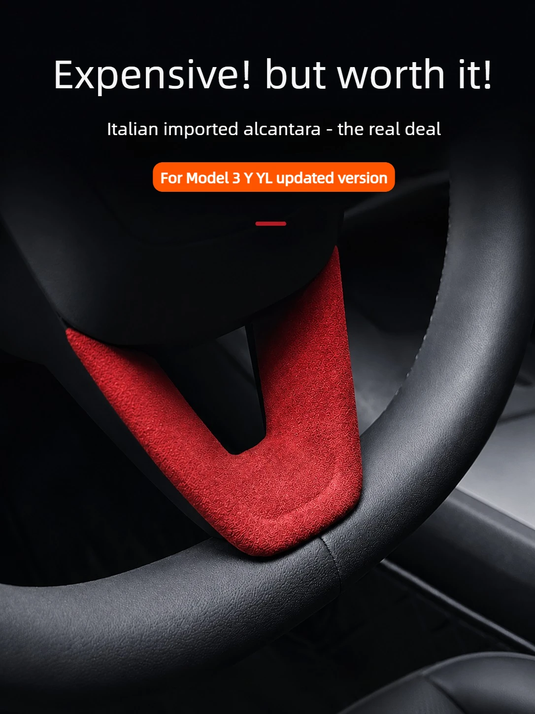Steering Wheel Patch for Model 3 Y YL Updated Version Synthetic Suede Steering Wheel U-shaped Patch Protective Cover Sticker