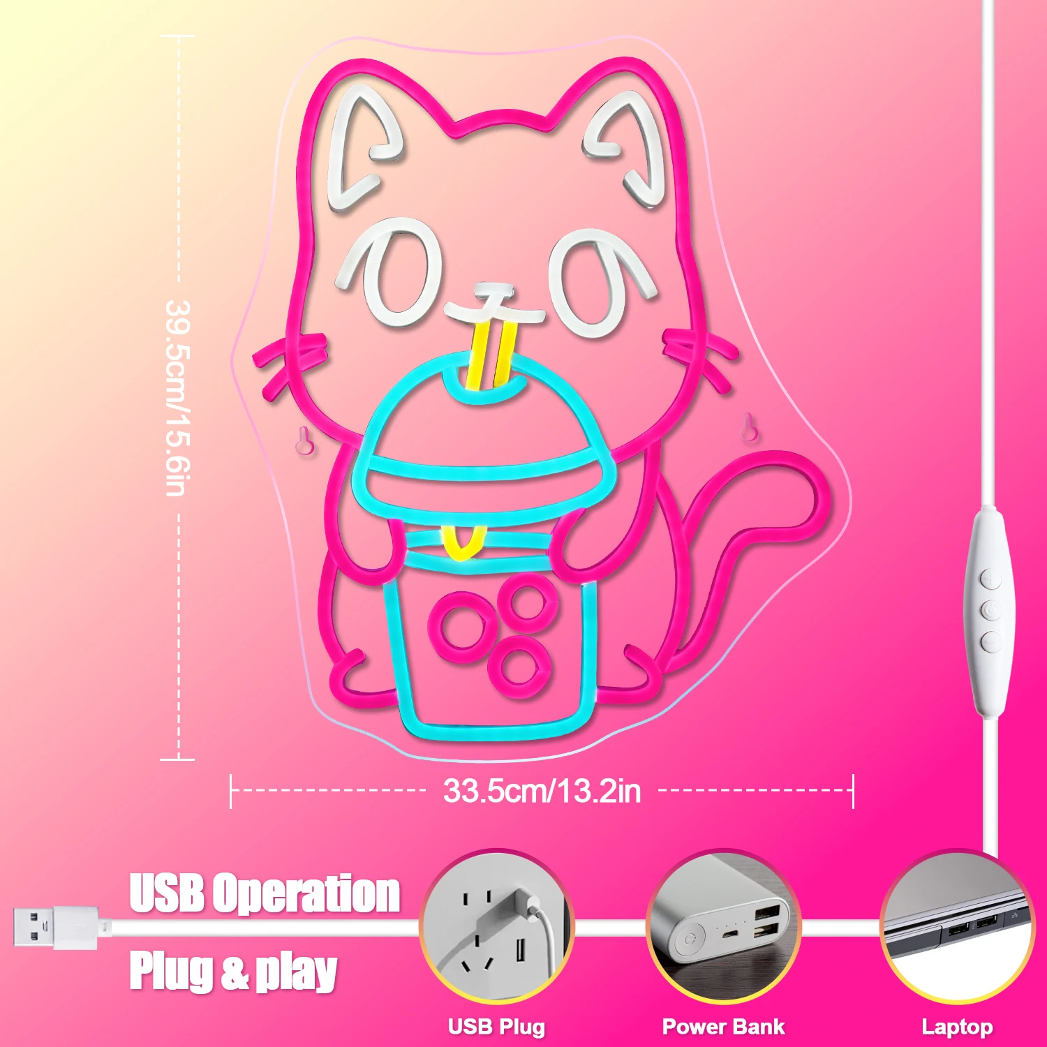 Cat Boba Tea Neon Sign For Wall Decor Bubble Tea Cute Signs LED Lights Room Decoration For Dessert Shop Bar Party Bedroom Club