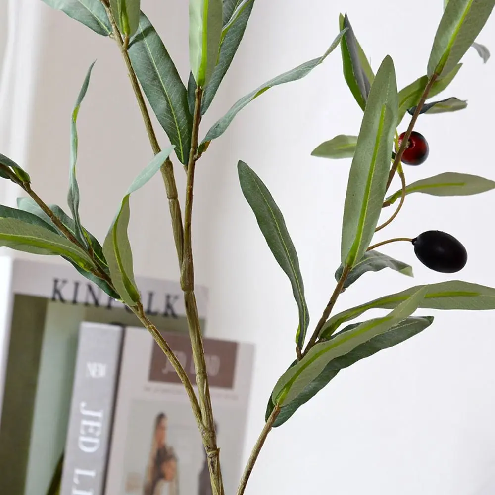 DIY Vase Decor 4 Fork Artificial Olive Branch 95cm Elegant Simulated Olive Leaf Plastic Handmade Fake Plant Living Room Desktop