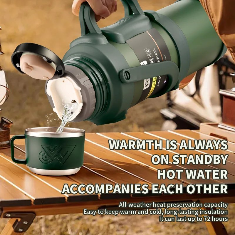 ترمس مكنسة من الفولاذ المقاوم للصدأ كبير جدًا سعة 2.5 لتر، دورق معزول بجدار مزدوج للمشروبات الساخنة والباردة، جوهر السفر والتخييم #3
