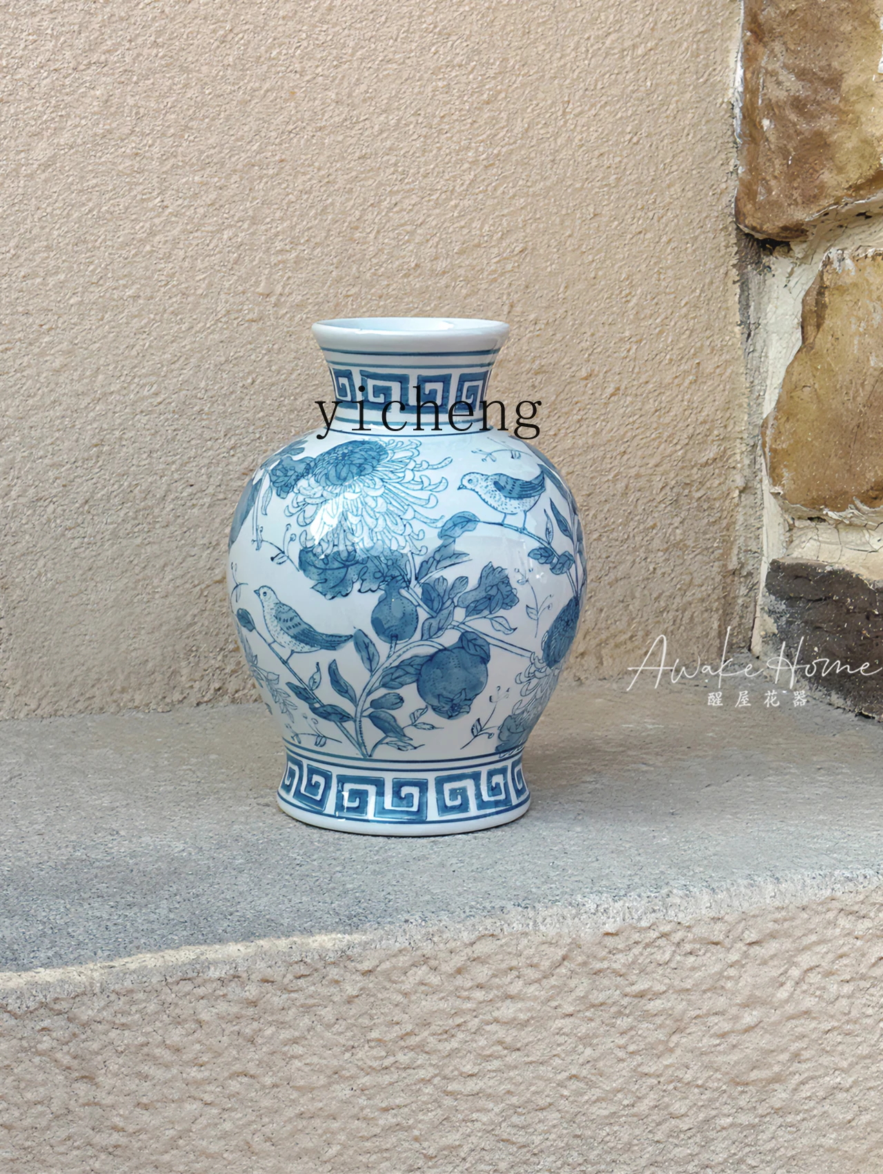 TWR hand-painted blue and white ceramic vase home hydroponics living room ornament