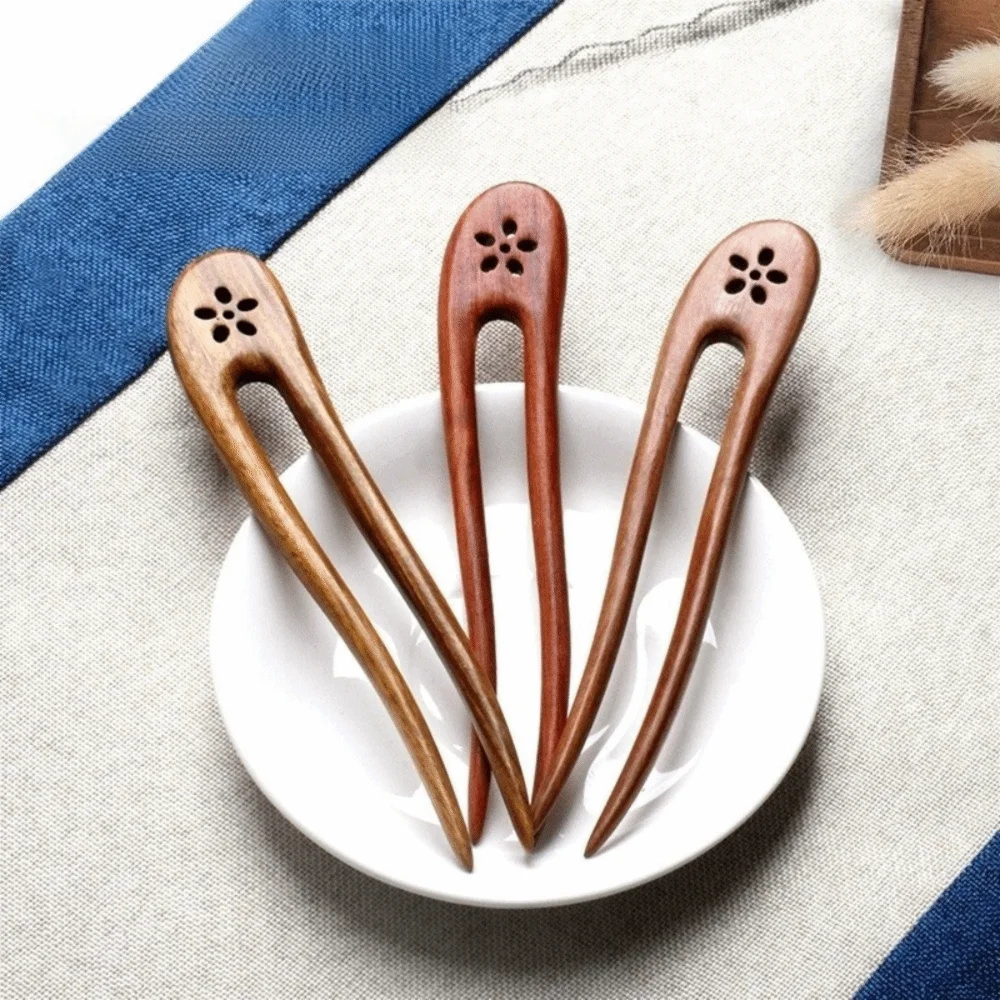 

Fashion U Shaped Wooden Hair Sticks Chinese Style Long Hair Holder Hair Forks Handmade Headdress Wood Hairpins and Clips Women