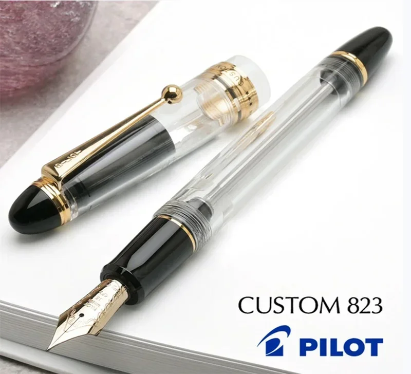 Japanese PILOT Custom 823 Transparent Demonstrator Fountain Pen 14K Gold Nib, Ergonomic Grip Smooth Writing High Capacity