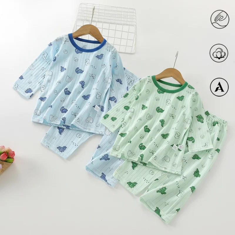 Infant Baby Boys Skin Friendly Pajamas 2pcs Frog Dinosaur Printed Homewear Set Toddler Air Conditioned Baby Clothes