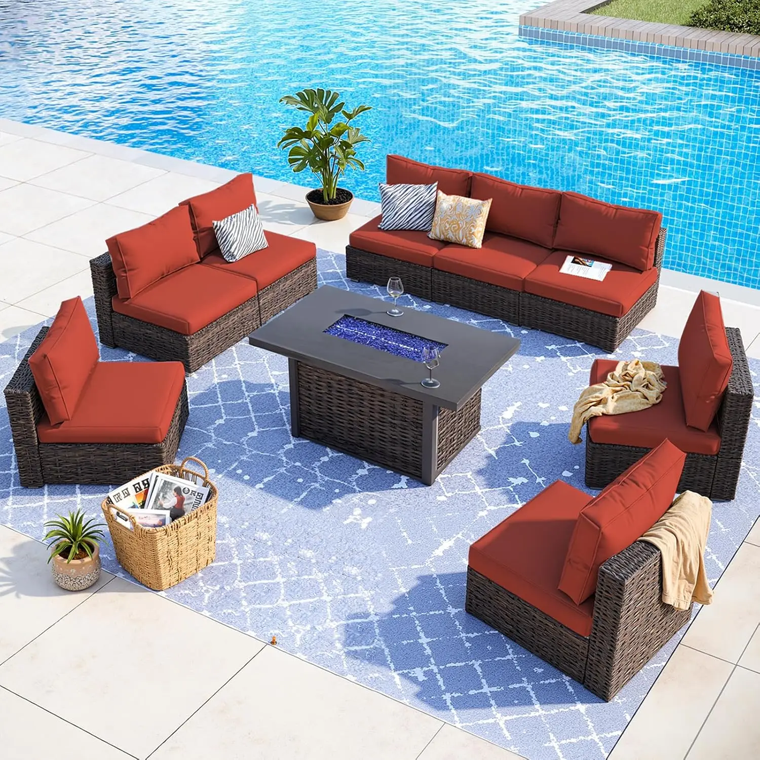u*-9 Piece Patio Furniture Set With 42