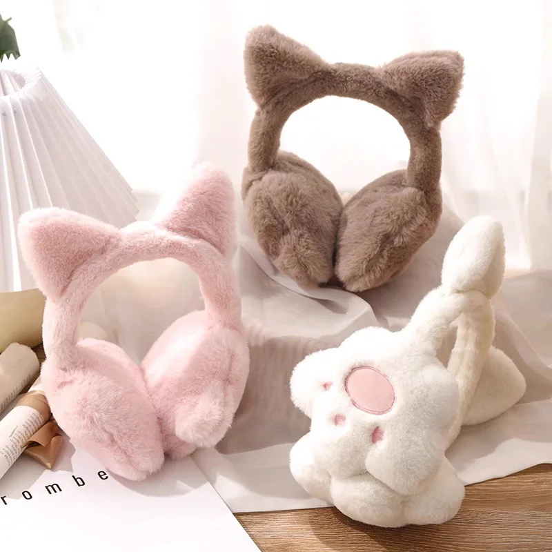 Menina fofa com orelhas de gato e pontas de orelha quentes para o inverno, versão coreana com proteção para os ouvidos e orelhas de coelho para manter aquecido