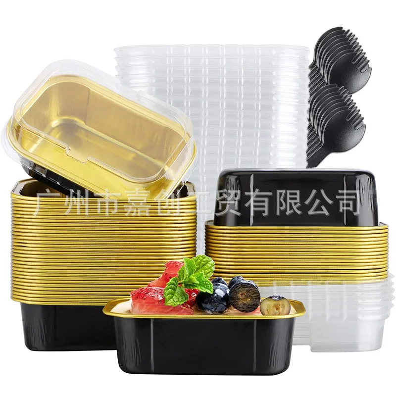 

50 Sets: Aluminum Foil Bread Tray Loaf Pan Bakery Supplies Baking Mold/cake Pans with Lids Packing Plastic Boxes